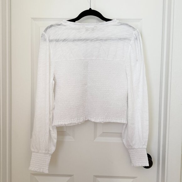 Boden Womens White Smocked Bodice Cotton Puff Sleeve Cropped Top Size Large - Picture 4 of 8